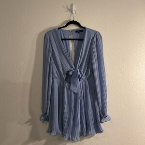 Lulus Pastel Blue Pleated Bow Romper